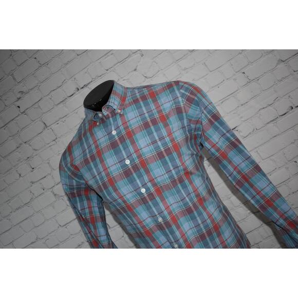 J Crew Dress Shirt Button Up Mens Size Medium Heathered Blue Plaid Cotton - Picture 6 of 6